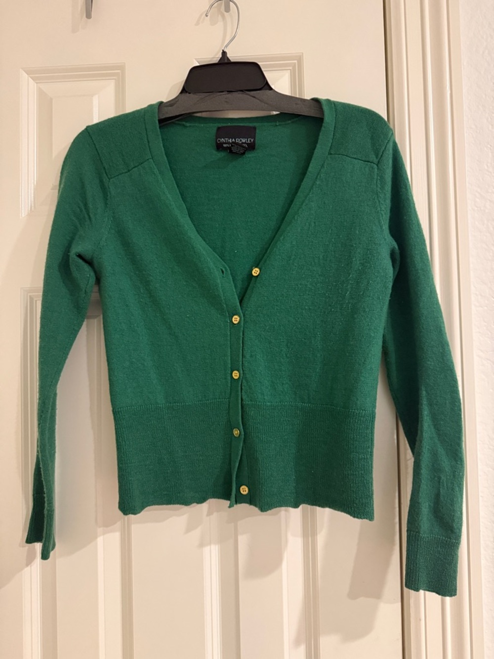Cynthia Rowley Green V-Neck Button Merino Wool Cardigan